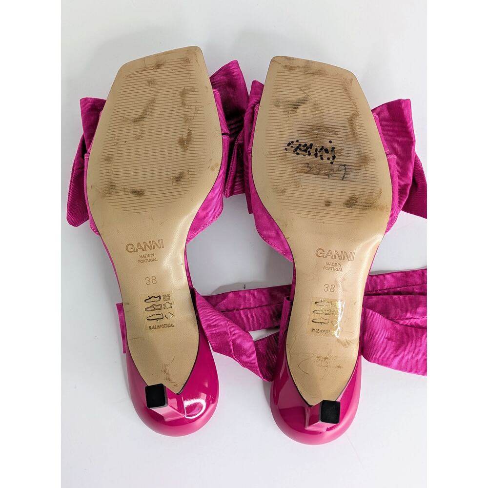 Ganni Bow Ankle Tie Heels 38 Hot Pink Open Toe Strappy Kitten Heel Party 7.5-8 - Picture 10 of 16